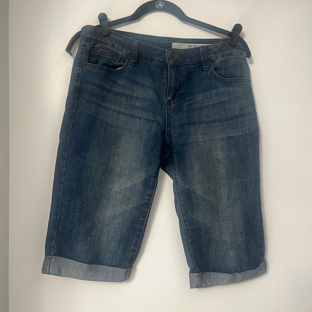 DKNY Blue Ankle Cropped Jeans with Distressed Details